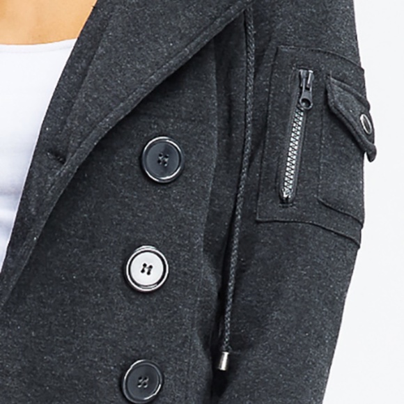 NWT Charcoal Double Breasted Hooded Jacket S - Picture 6 of 7